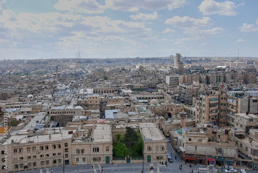 view over the city center of Aleppo old town in Syria