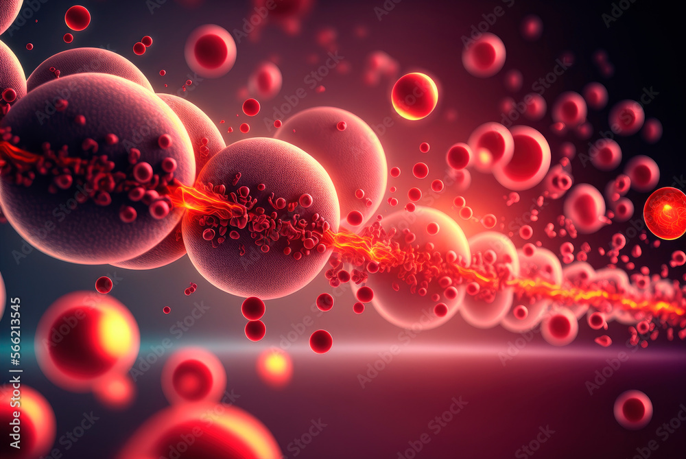 Microscopic view of blood plasma flowing through arteries and veins. Generative AI Microscopic view of blood plasma flowing through arteries and veins. Generative AI
