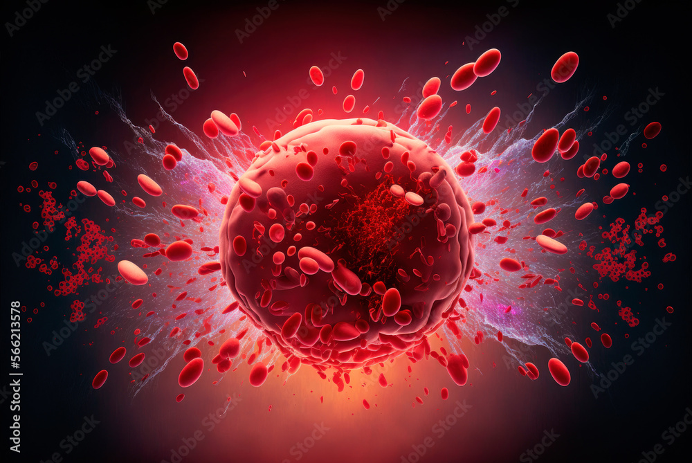Microscopic view of an exploding cell. Generative AI