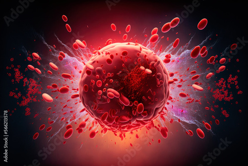 Obraz na płótnie Microscopic view of an exploding cell. Generative AI w salonie
