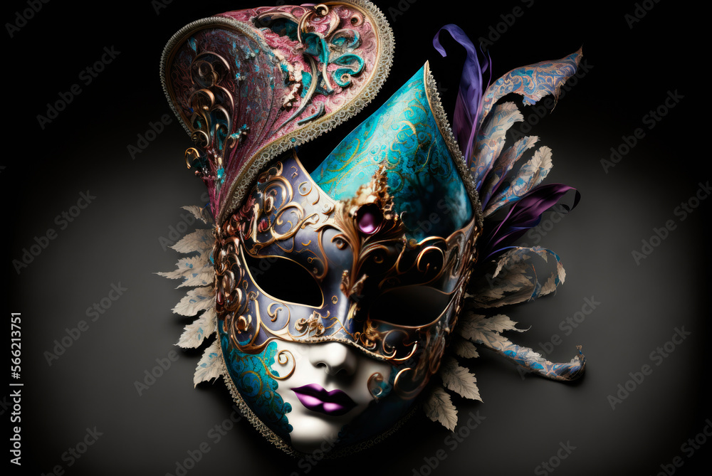 Colorful Venetian Carnival Mask. Generative AI