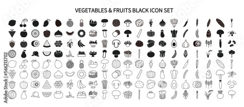 Vegetables, Fruits and Mushrooms Icon Set