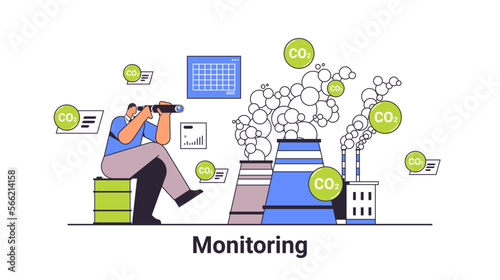 carbon credit monitoring concept businessman looking through binokular responsibility of co2 emission environment strategy