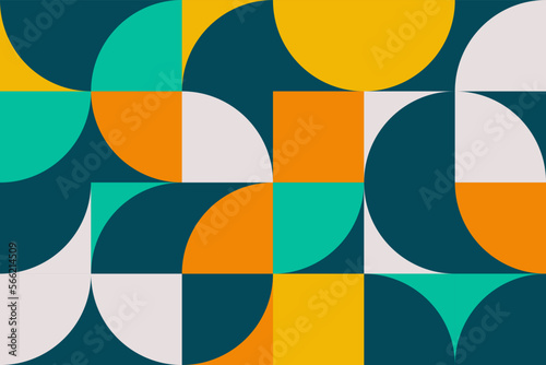 Abstract flat colorful decorative seamless pattern with semicircle, square and geometric shape tileable background