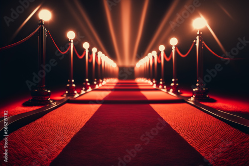Obraz na plátně Way on the red carpet, gaining fame and wealth, generative ai