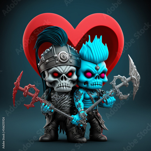 Funny Valentine´s day, cute heavy metal toys in love, AI Generated. photo