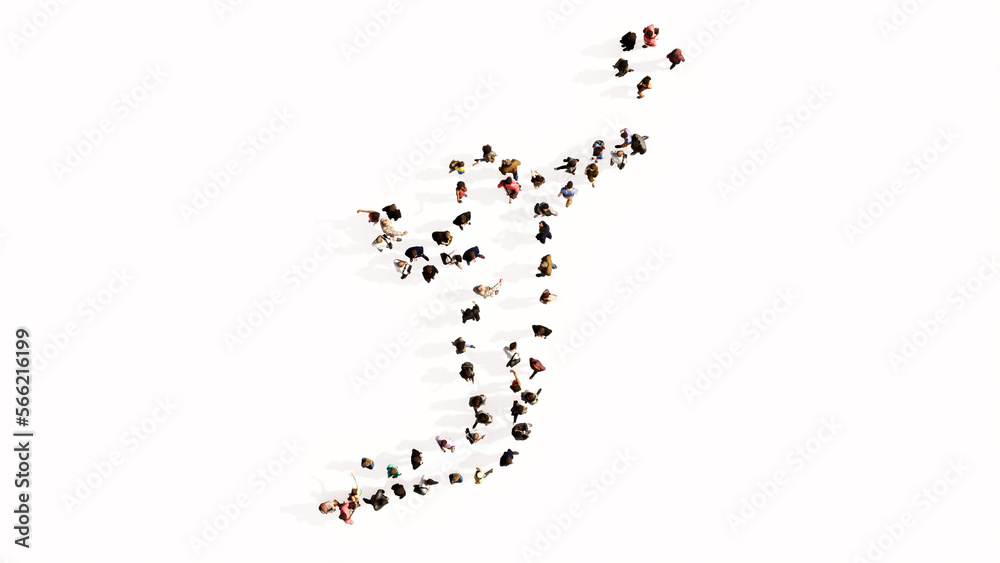Obraz premium Concept or conceptual large community of people as the image of a volleyball player on white background. A 3d illustration metaphor for sport, competition, training, relaxation, family and fun