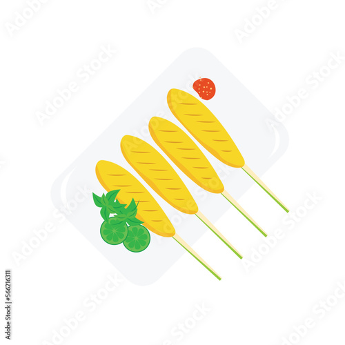 Illustration of sate lilit, traditional skewer or satay from Bali, Indonesia. Suitable for Indonesian food content, menu, and infographic.