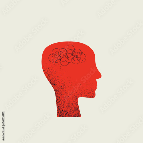 Depression symbol, vector concept. Brain with dark thoughts. Mental illness issues. Minimal illustration.