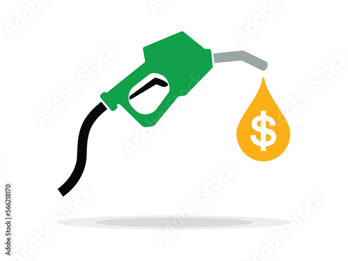 Green Fuel pump nozzle sign.Gasoline,Gas station icon. Vector illustration of fueling nozzle gasoline, diesel, gas isolated on white background. Petroleum fuel pump template.Pump nozzle, oil dripping.