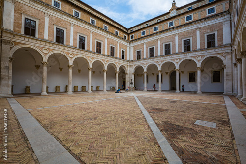 Beautiful places of Italy. View of renaissance courtyard of the Ducal Palace of Urbino , city and World Heritage Site in Marche region, Italy.