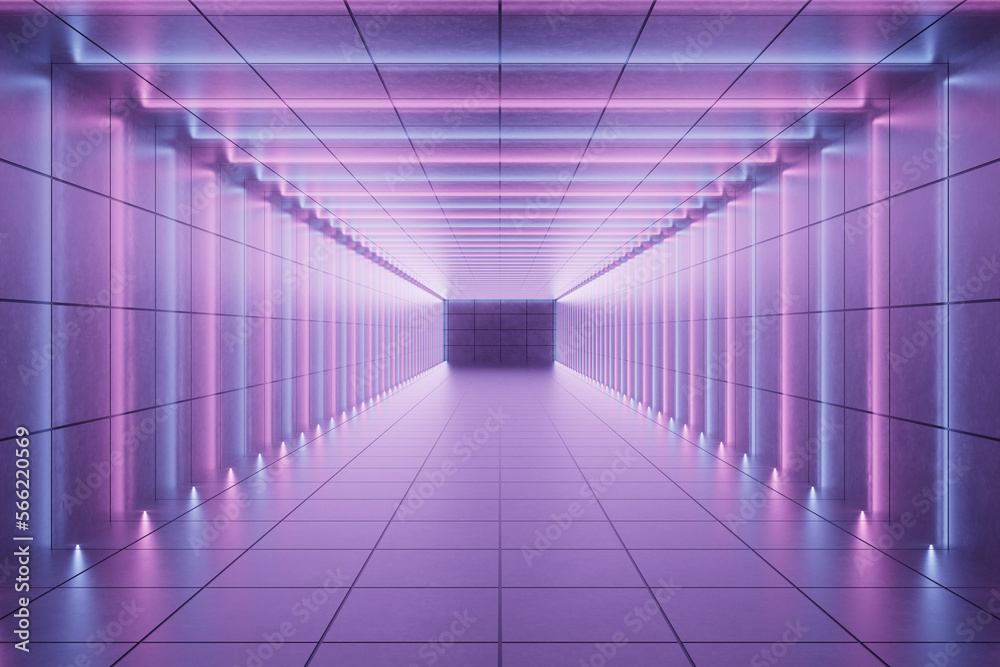 3d rendering neon tunnel space