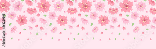 Cherry Blossom Banner Background. Falling Petals and Leaves Illustration.