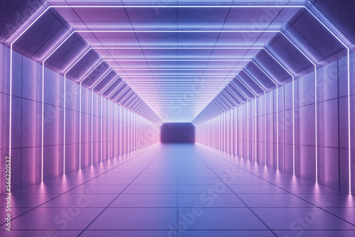 3d rendering neon tunnel space