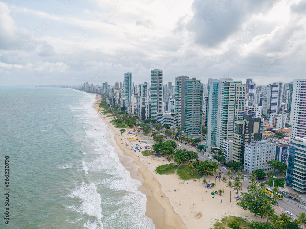 Aerial view of the seafront of boa viagem beach in recife, pernambuco, brazil