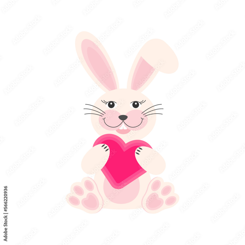 Cute rabbit with heart . Vector illustration in cartoon flat style. Cute rabbit with heart . Vector illustration in cartoon flat style.