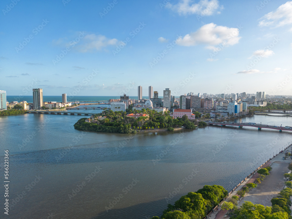 Aerial  view of old buildings and palaces in the city of recife, pernambuco, brazil