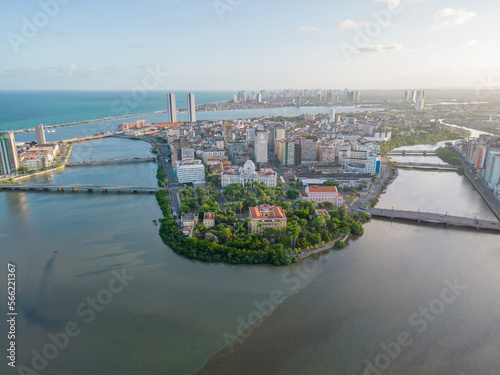 Aerial  view of old buildings and palaces in the city of recife, pernambuco, brazil photo