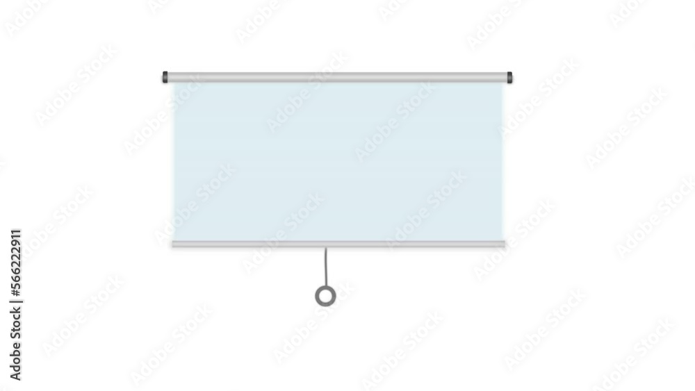 Empty white projector screen hanging from wall. isolated vector design. 4k video illustration.