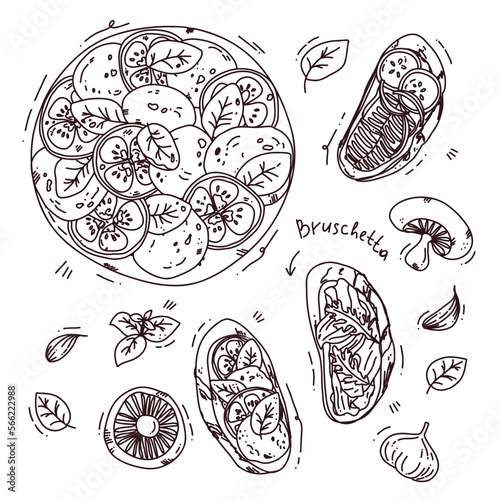 cute hand drawn italian food, vector illustration