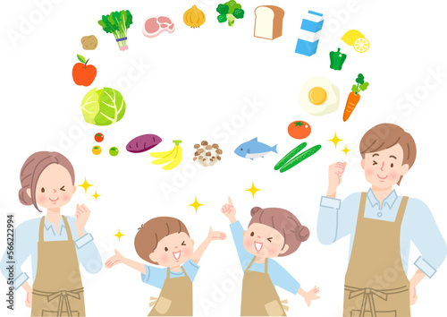 家族で楽しく料理をするイメージイラスト素材