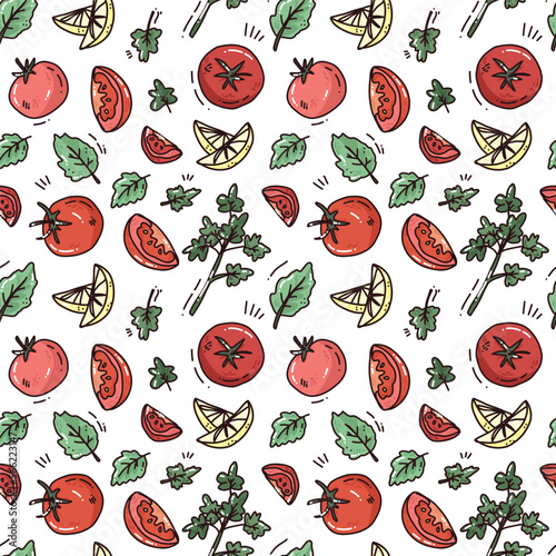 seamless pattern of colorful vector tomatoes