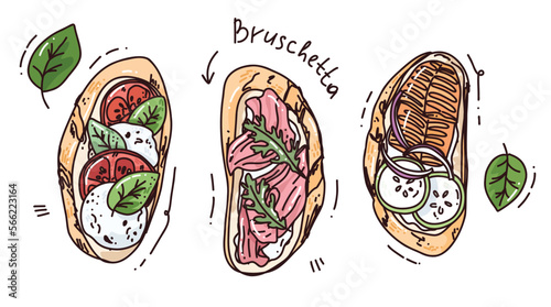 vector hand drawn Italian bruschetta