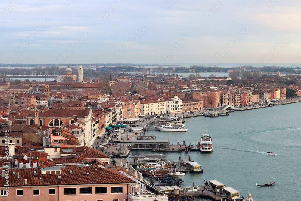 Venice city view. Sunny evening in beautiful Italian city. Romantic holydays destinations concept. 