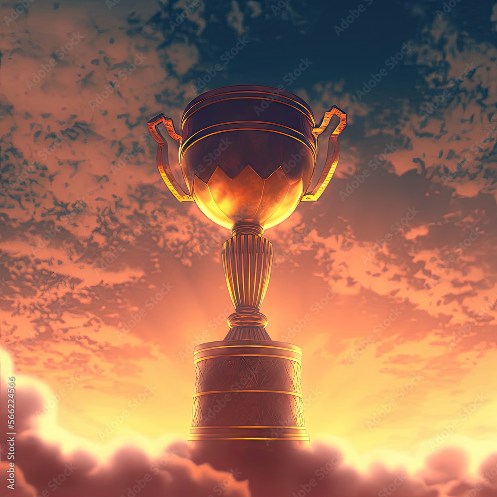 winning trophy floating in the air golden hour. ai generated Stock
