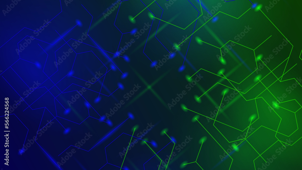 Green blue magic light with particles abstract vector background.