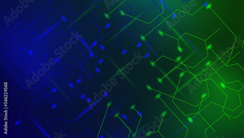 Green blue magic light with particles abstract vector background.