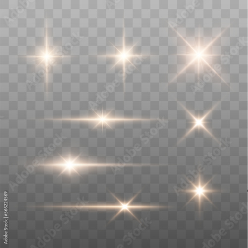 Set of Shine glowing stars. Vector Golden Sparks isolated.