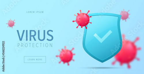 Virus protection concept. Security shield for virus protection. Vector shield on white background.