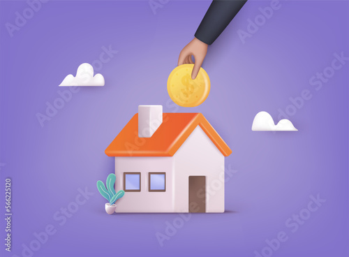 People Invest Money in Real Estate Property. Buying Home. 3D Vector Illustrations.
