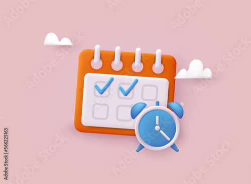 Calendar icon with check sign. Working and day planning concept. 3D Vector Illustrations.