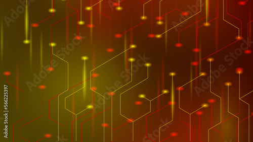 Golden red glittering background with lines connectivity.