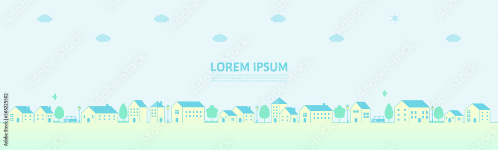 Urban landscape background with houses and trees. Vector illustration for design