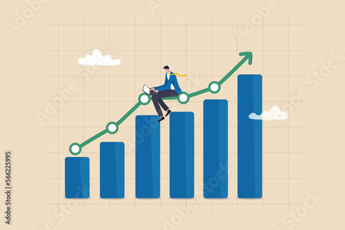 Work improvement, increase performance or growing business, make profit or earn more income, efficiency or productivity concept, businessman working with laptop on improvement data chart and graph.