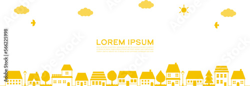 Urban landscape background with houses and trees. Vector illustration for design