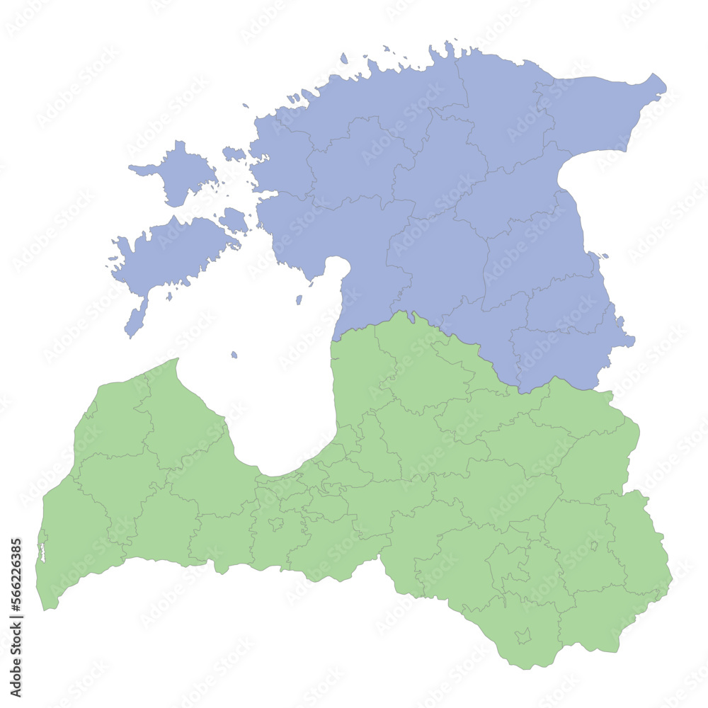 High quality political map of Latvia and Estonia with borders of the regions or provinces High quality political map of Latvia and Estonia with borders of the regions or provinces