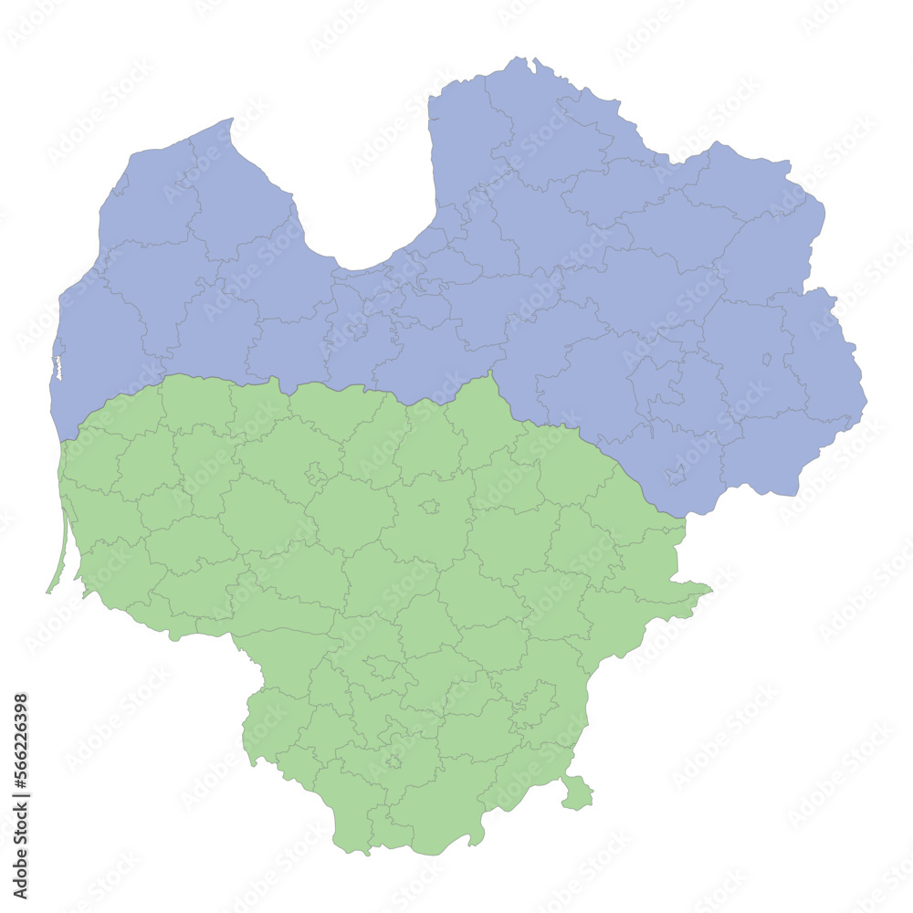 Obraz premium High quality political map of Lithuania and Latvia with borders of the regions or provinces