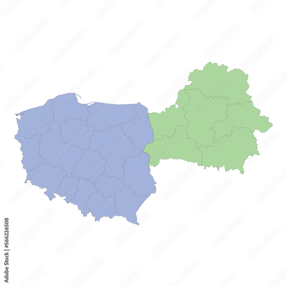 Naklejka premium High quality political map of Poland and Belarus with borders of the regions or provinces
