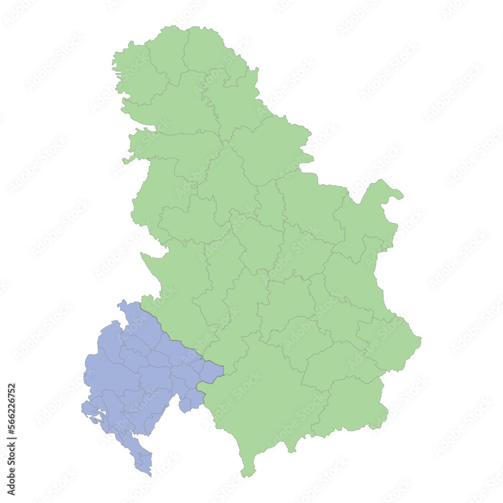 Obraz premium High quality political map of Serbia and Montenegro with borders of the regions or provinces