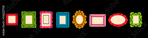 Set of various decorative Frames or Borders. Different shapes. Photo or mirror frames. Vintage design. Elegant, modern flat style. Hand drawn trendy Vector illustration. All elements are isolated