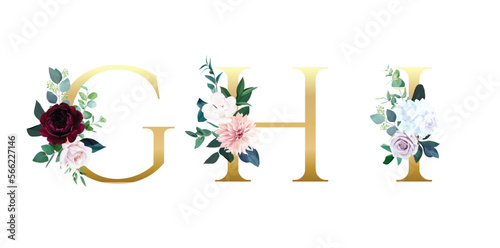 Vector floral alphabet set with beautiful floral and leaves decoration