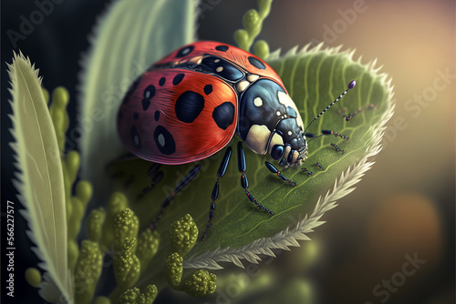a ladybug close-up on a green leaf ,plant, insect, vegetation 