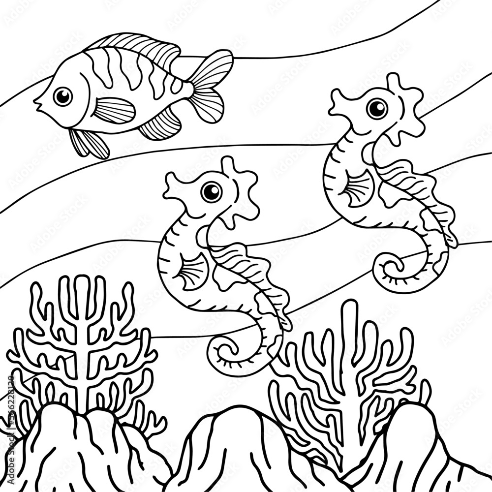 Fototapeta premium design aqua fish outline coloring page for kid