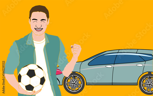 man standing near car. Illustration on background in flat style. Business concept.