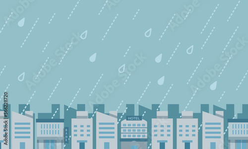 オフィス街　雨