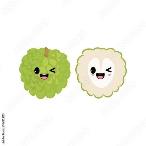 Frisky sugar apple with kawaii emoji. Flat design vector illustration of sugar apple on white background